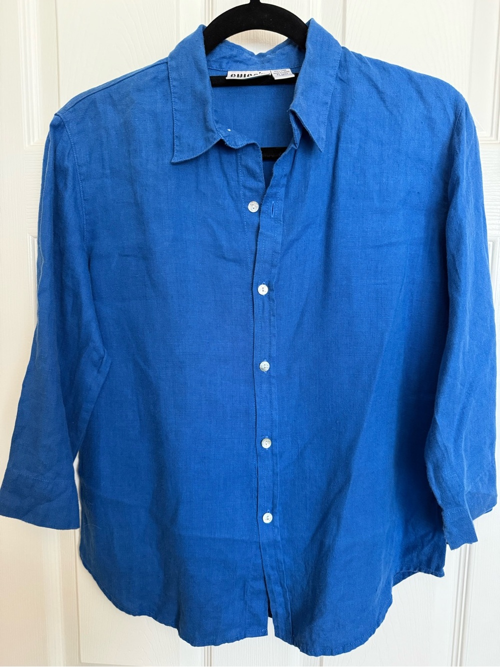 Chico’s Design Blue Linen Button-Up Blouse